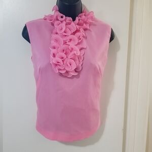 Vintage Hot Pink Chiffon Rosette Sleeveless Blouse - M